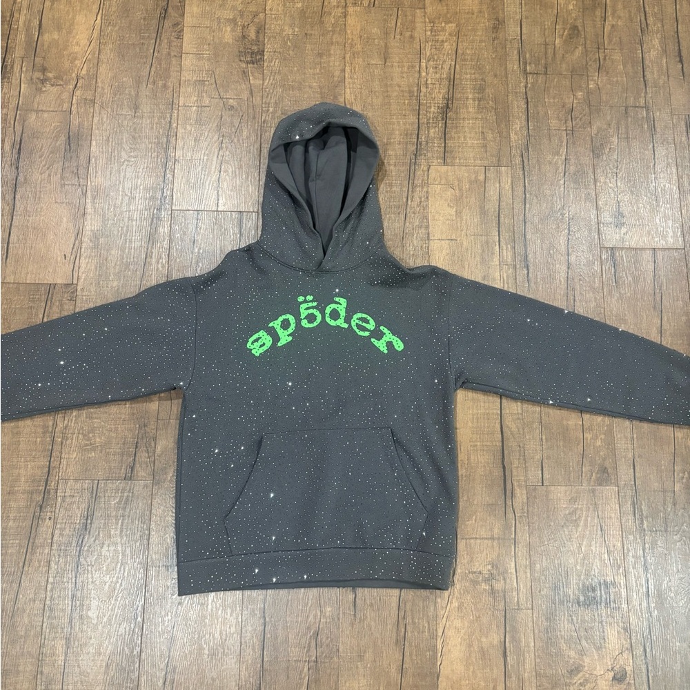 Grey and Green Rhinestone Spider Hoodie